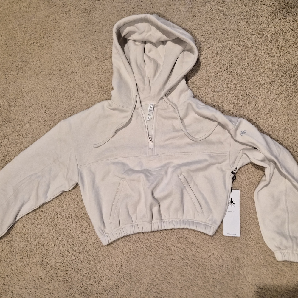ALO Stadium Half Zip Cropped Hoodie XS Bone